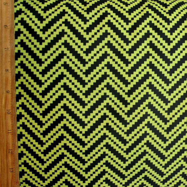 Lime/Black Digital Zig Zags Nylon Lycra Swimsuit Fabric
