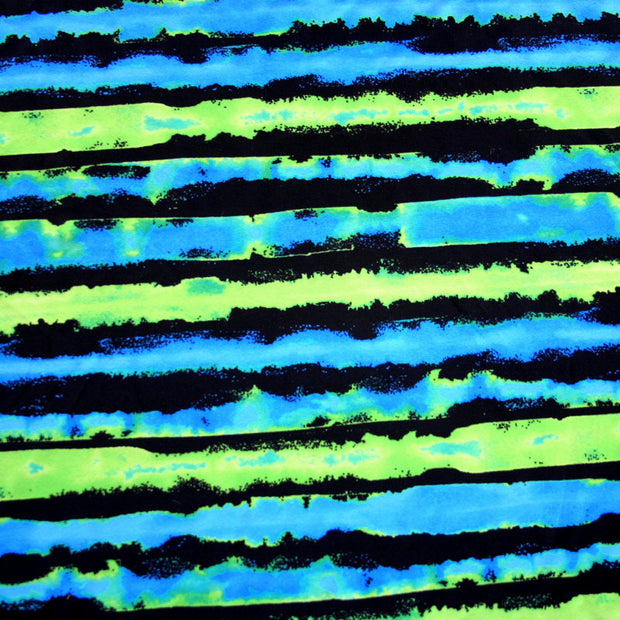 Lime, Blue, and Black Distressed Stripe Nylon Lycra Swimsuit Fabric