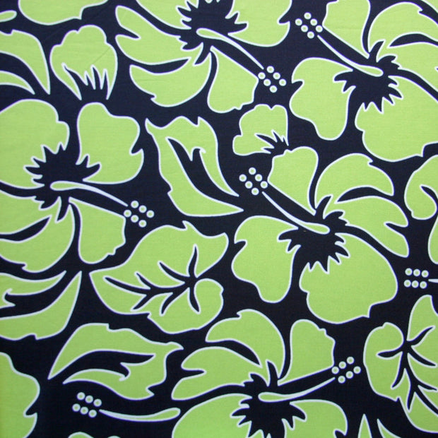 Lime Hawaiian Floral on Navy Nylon Lycra Swimsuit Fabric