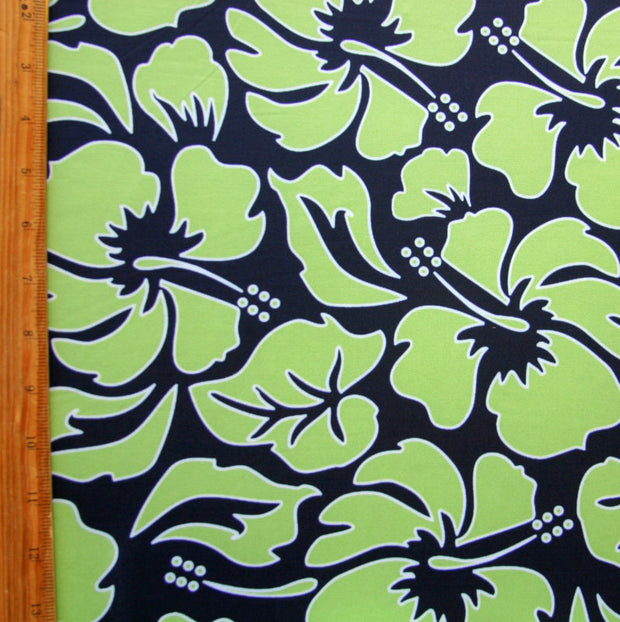 Lime Hawaiian Floral on Navy Nylon Lycra Swimsuit Fabric