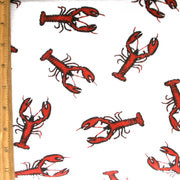 Red Lobsters on White Cotton Knit Fabric