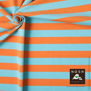 Capri Blue/Persimmon Stripe Organic Cotton Lycra Knit Fabric by Nosh Organics