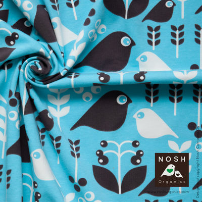 Good Morning Organic Cotton Lycra Knit Fabric by Nosh Organics, Capri/Graphite Colorway - 20" Remnant