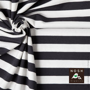 Graphite/Natural Stripe Organic Cotton Lycra Knit Fabric by Nosh Organics