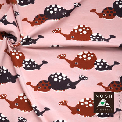 Happy Whale Organic Cotton Lycra Knit Fabric by Nosh Organics, Pink Powder Colorway