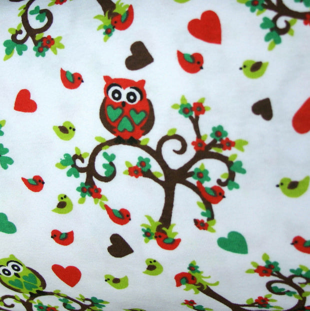 Love Birds and Owls Cotton Knit Fabric