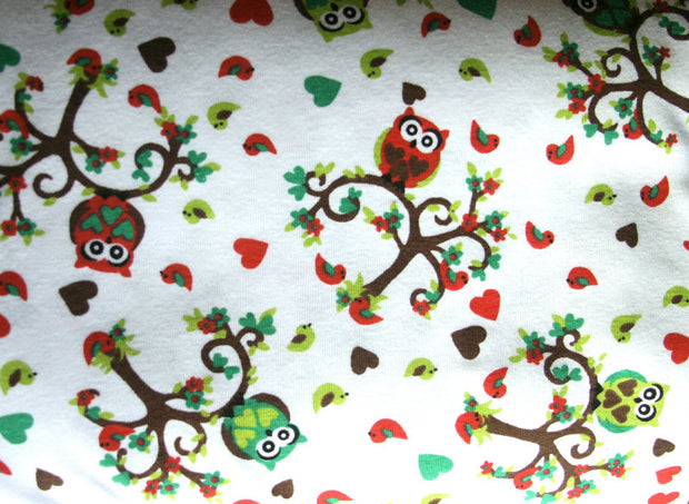 Love Birds and Owls Cotton Knit Fabric