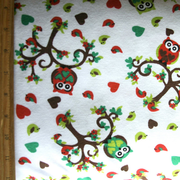 Love Birds and Owls Cotton Knit Fabric