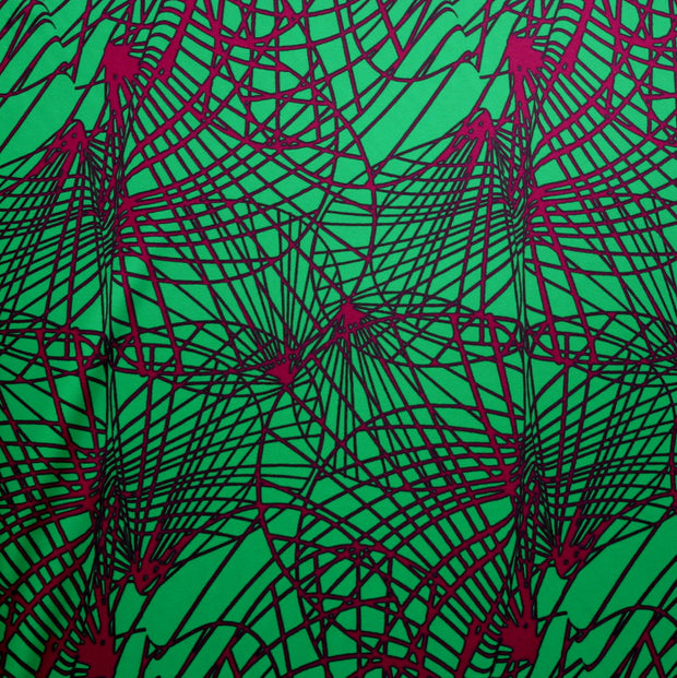 Magenta Abstract on Kelly Green Nylon Lycra Swimsuit Fabric