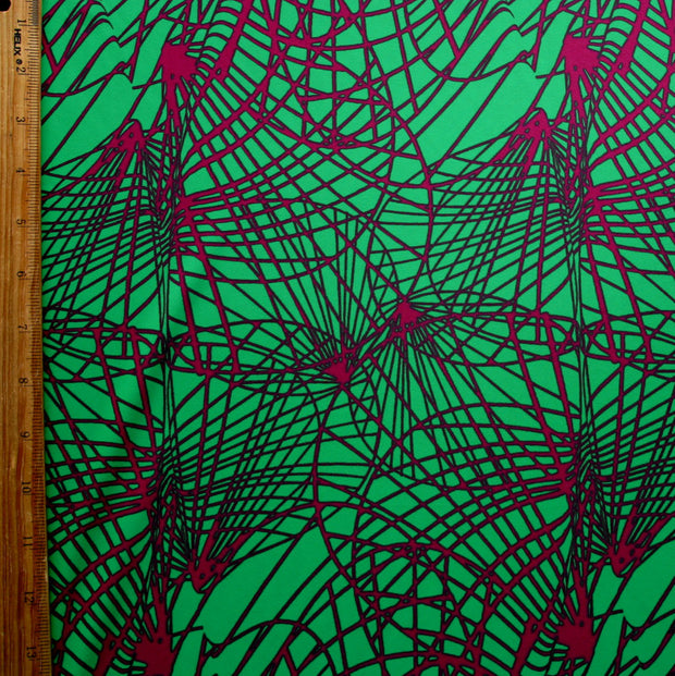 Magenta Abstract on Kelly Green Nylon Lycra Swimsuit Fabric
