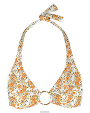 Tangerine Daisies on White Poly Spandex Swimsuit Fabric