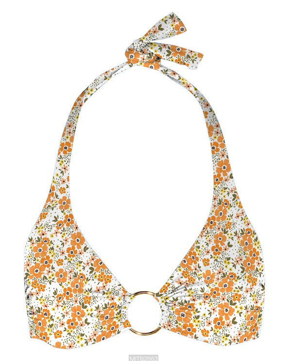 Tangerine Daisies on White Poly Spandex Swimsuit Fabric