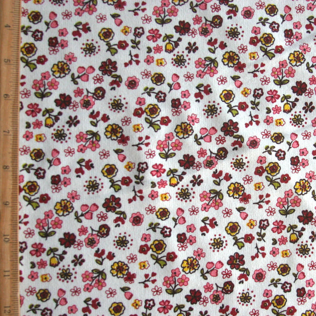 Small Floral on Creme Cotton French Terry Fabric - 1 yard 12" Piece