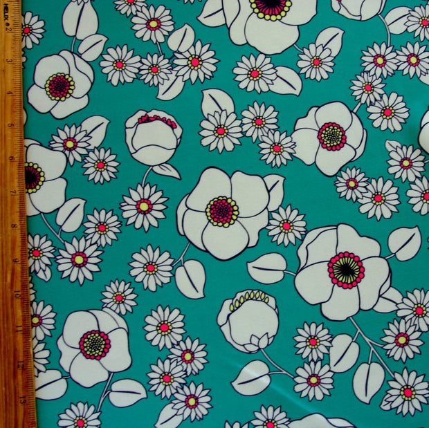 Mod Floral on Green Nylon Lycra Swimsuit Fabric