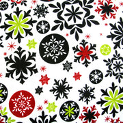 Mod Snowflakes on White Cotton Knit Fabric