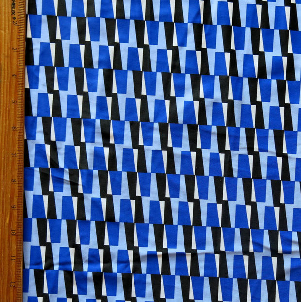 Mod Triangles Nylon Spandex Swimsuit Fabric, Blue Colorway - 31" Remnant