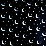 White Moons, Stars, and Hearts on Black Nylon Lycra Swimsuit Fabric