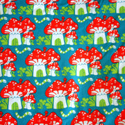 Mushroom Houses Organic Cotton Lycra Knit Fabric by Mussukat