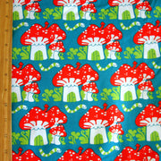 Mushroom Houses Organic Cotton Lycra Knit Fabric by Mussukat