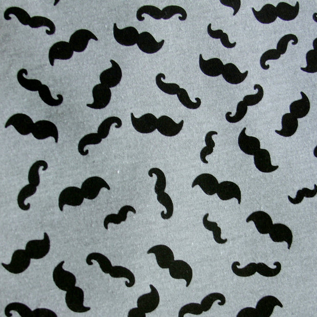 Black Mustaches on Heathered Grey Knit Fabric