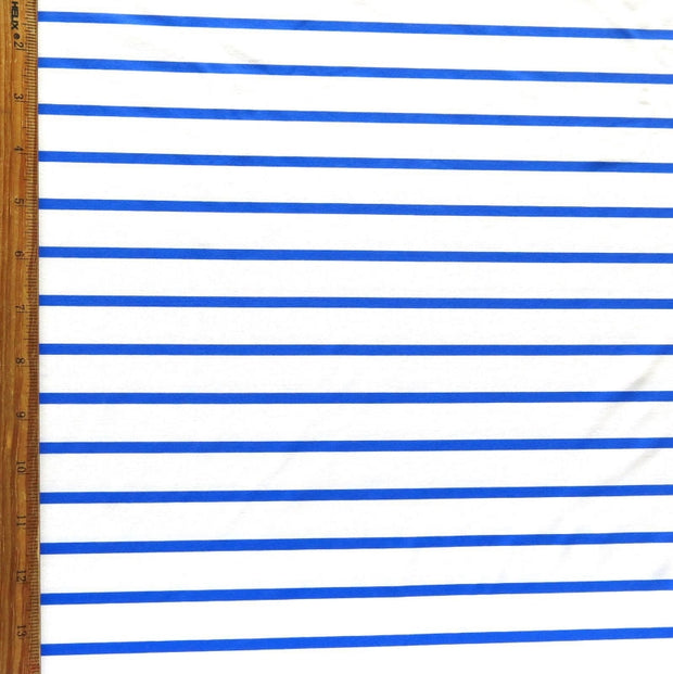 Narrow Royal Stripes on White Nylon Spandex Swimsuit Fabric