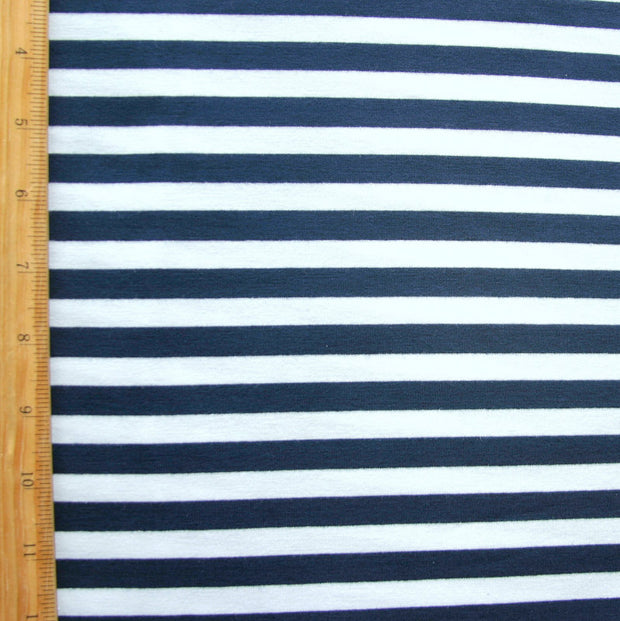 Navy and White 3/8" wide Stripe Knit Fabric