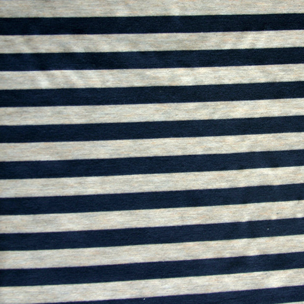 Navy/Heathered Beige Stripe Bamboo Lycra Knit Fabric - 28" Remnant