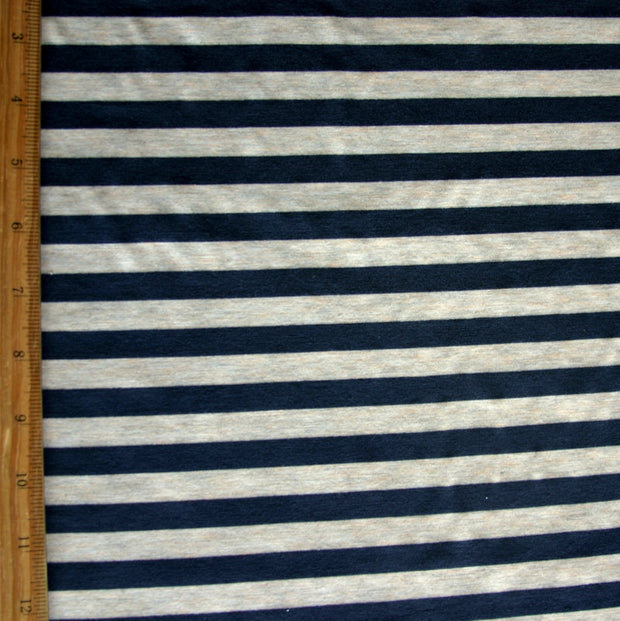 Navy/Heathered Beige Stripe Bamboo Lycra Knit Fabric - 28" Remnant