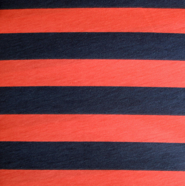 Navy and Coral 1" Stripe Knit Fabric