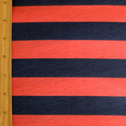 Navy and Coral 1" Stripe Knit Fabric