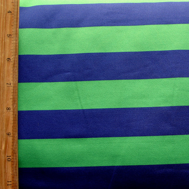 Navy and Green Wide Stripe Nylon Lycra Swimsuit Fabric