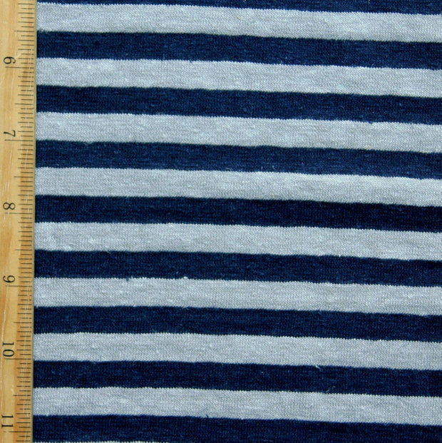 Navy and Grey Stripe Hemp Organic Cotton Knit Fabric