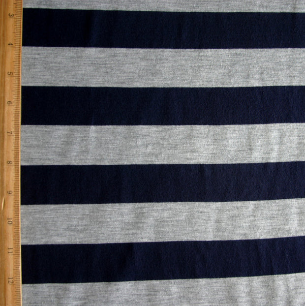 Navy and Heathered Grey 1 3/8" Stripe Jersey Knit Fabric
