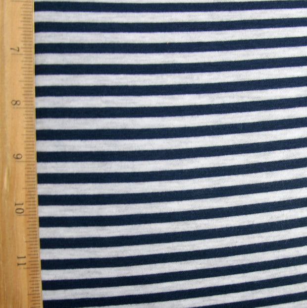 Navy/Heathered Grey Narrow Stripe Bamboo Lycra Knit Fabric