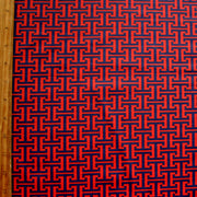 Navy Interlocking Abstract on Red Nylon Lycra Swimsuit Fabric