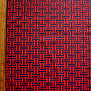 Navy Interlocking Abstract on Red Nylon Lycra Swimsuit Fabric - 18" Remnant