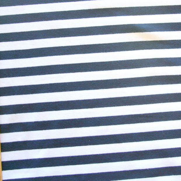 Navy and White 3/8" wide Stripe Cotton Lycra Knit Fabric