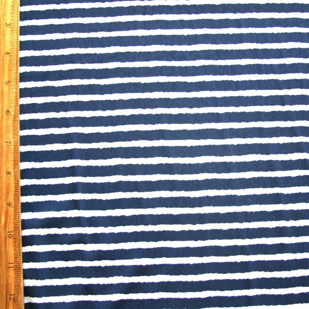 Navy and White Shaky Stripes Nylon Lycra Swimsuit Fabric