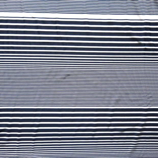 Navy and White Thick to Thin Stripes Nylon Spandex Swimsuit Fabric - 31" Remnant