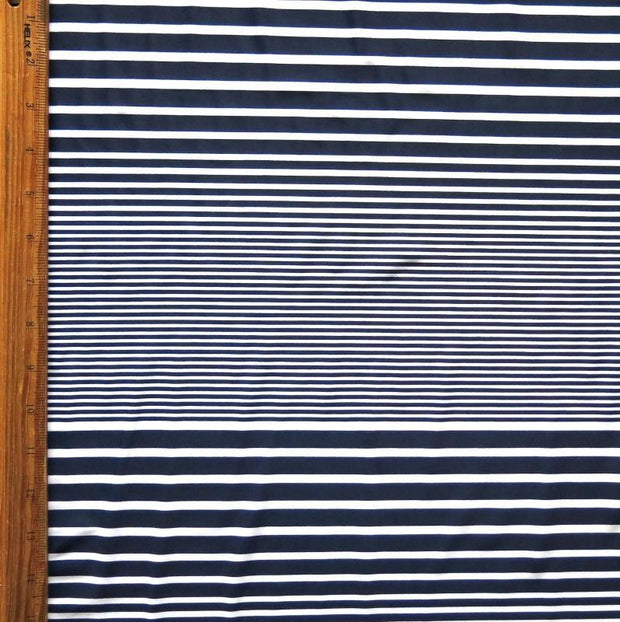 Navy and White Thick to Thin Stripes Nylon Spandex Swimsuit Fabric - 31" Remnant