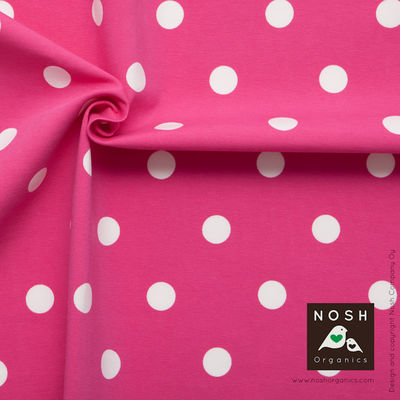Natural Polka Dots on Fuchsia Organic Cotton Lycra Knit Fabric by Nosh Organics