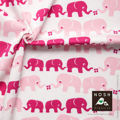 Elephants Organic Cotton Interlock Knit Fabric by Nosh Organics, Powder Pink Colorway