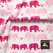 Elephants Organic Cotton Interlock Knit Fabric by Nosh Organics, Powder Pink Colorway - 34" Remnant
