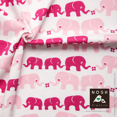 Elephants Organic Cotton Interlock Knit Fabric by Nosh Organics, Powder Pink Colorway - 34" Remnant
