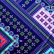 Navy, Mint, Peach, and Coral Patchwork Nylon Lycra Swimsuit Fabric