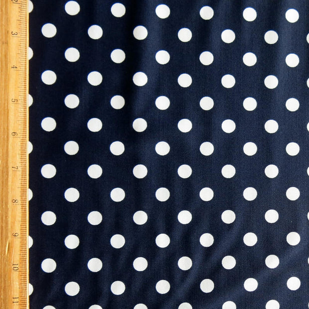 Off White Polka Dots on Very Dark Navy Nylon Spandex Swimsuit Fabric