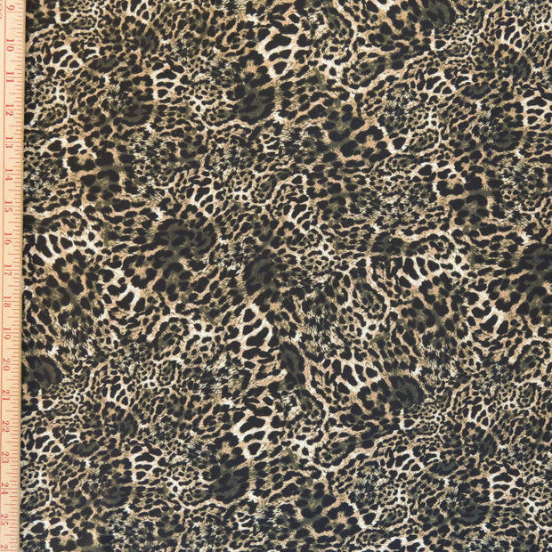 Olive, Black, and Brown Leopard Poly Spandex Swimsuit Fabric - 18" Remnant