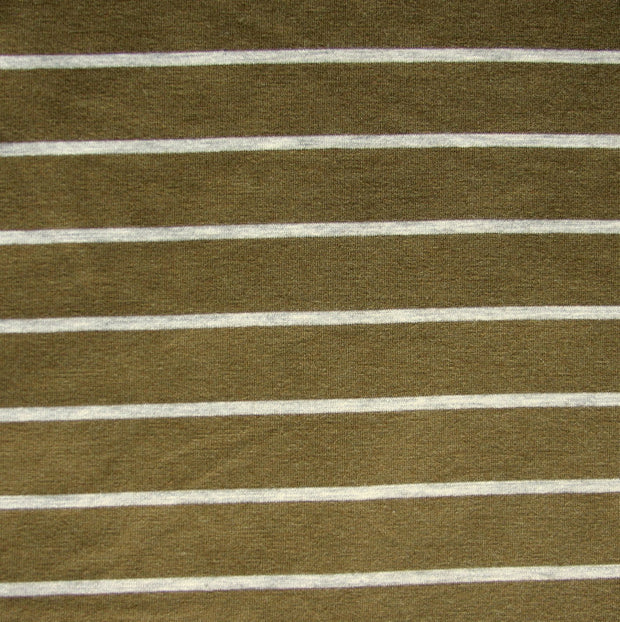 Olive/Heathered Grey Stripe Bamboo Lycra Jersey Knit Fabric
