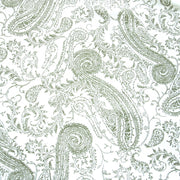 Olive Paisley on White Cotton French Terry Fabric
