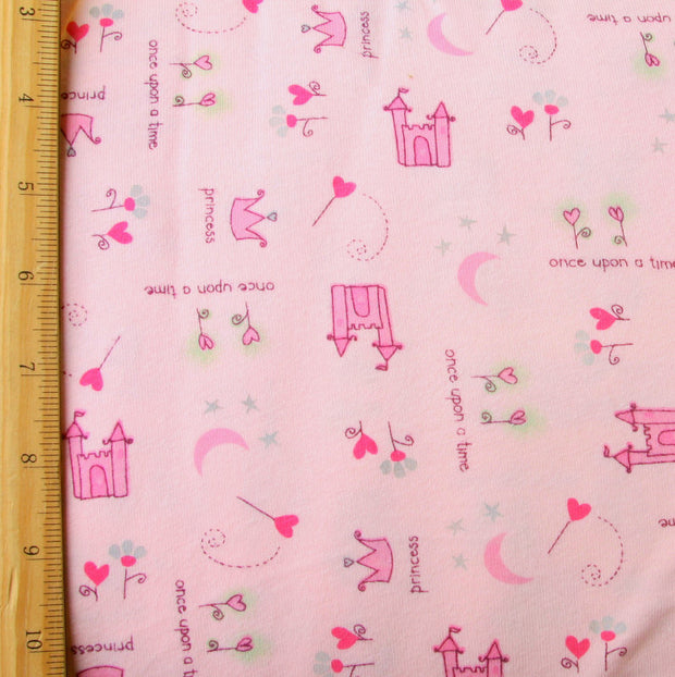 Once Upon A Time Cotton Knit Fabric, Pink Colorway - 29" Remnant Piece